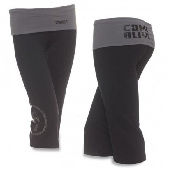 Zumba Come Alive Cropped Black/Gray Fold Over Waistband Leggings Size XS - Picture 1 of 10